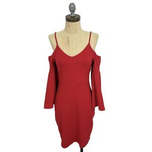 SUSANA MONACO Cold Shoulder Bell Sleeve Dress XS Red V-Neck EUC B10